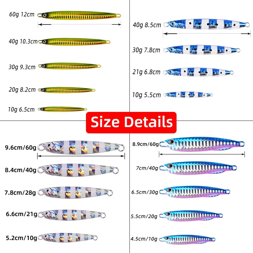 20PCS Casting Metal Jigs Fishing Lures Kit 10G 20G 28G 30G 60G