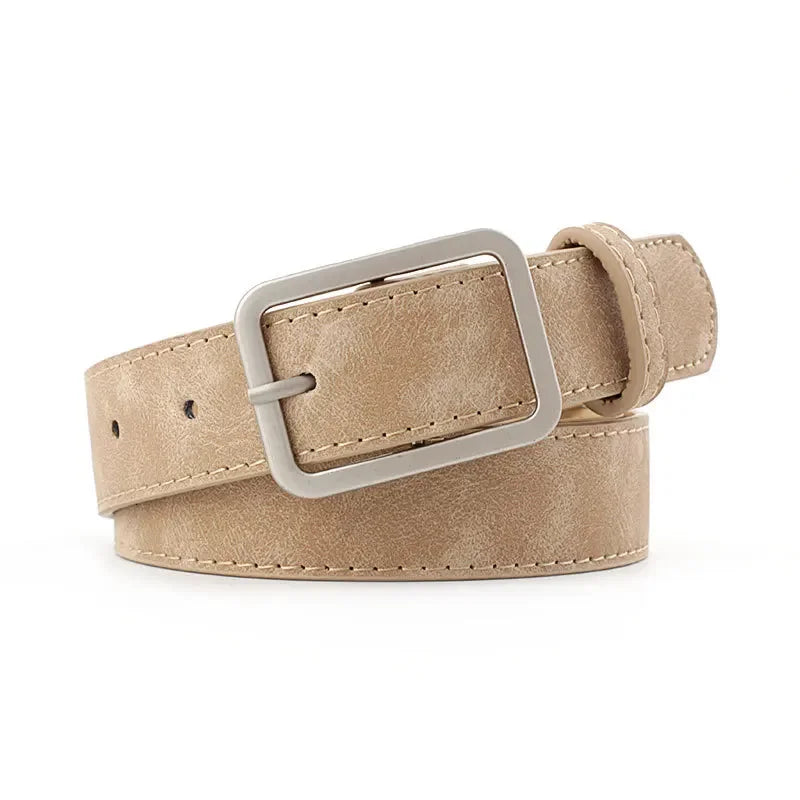 Fashion Square Pin Buckles Belts Women Silver Buckle Leather Belts