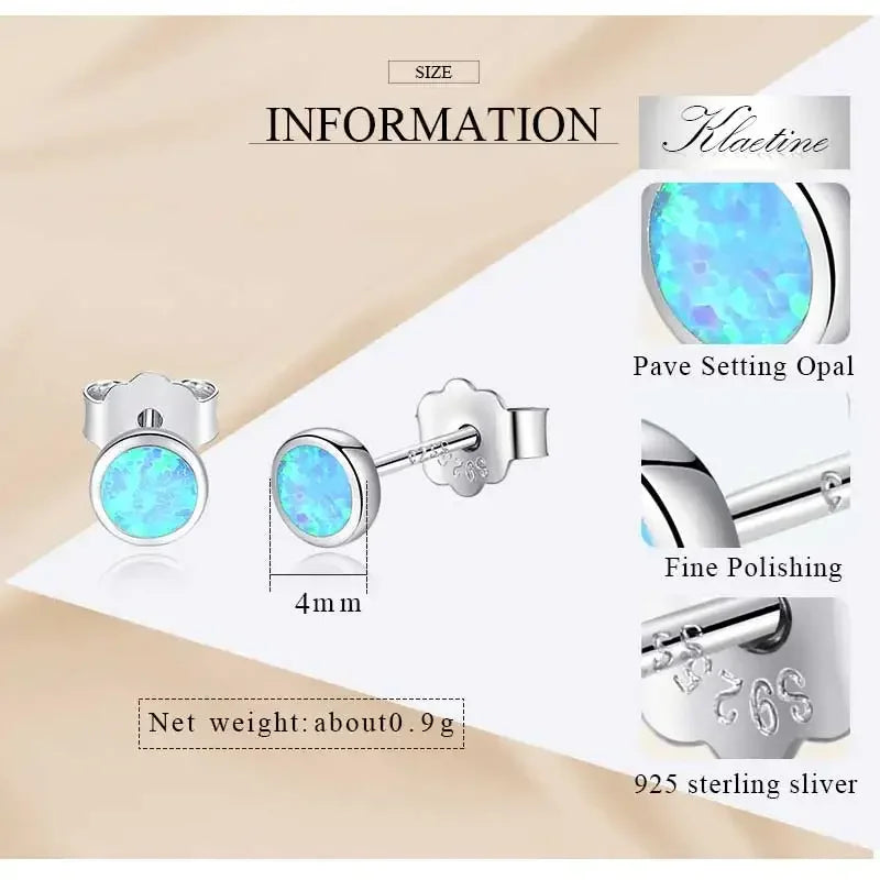 Blue Opal 925 Sterling Silver Stud Earrings