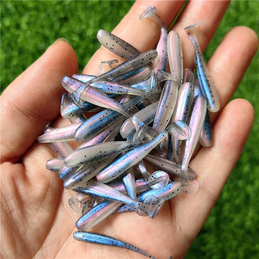 10PCS Micro Soft Fishing Lures 3.5cm 4cm 5cm T-tail Worm Lure