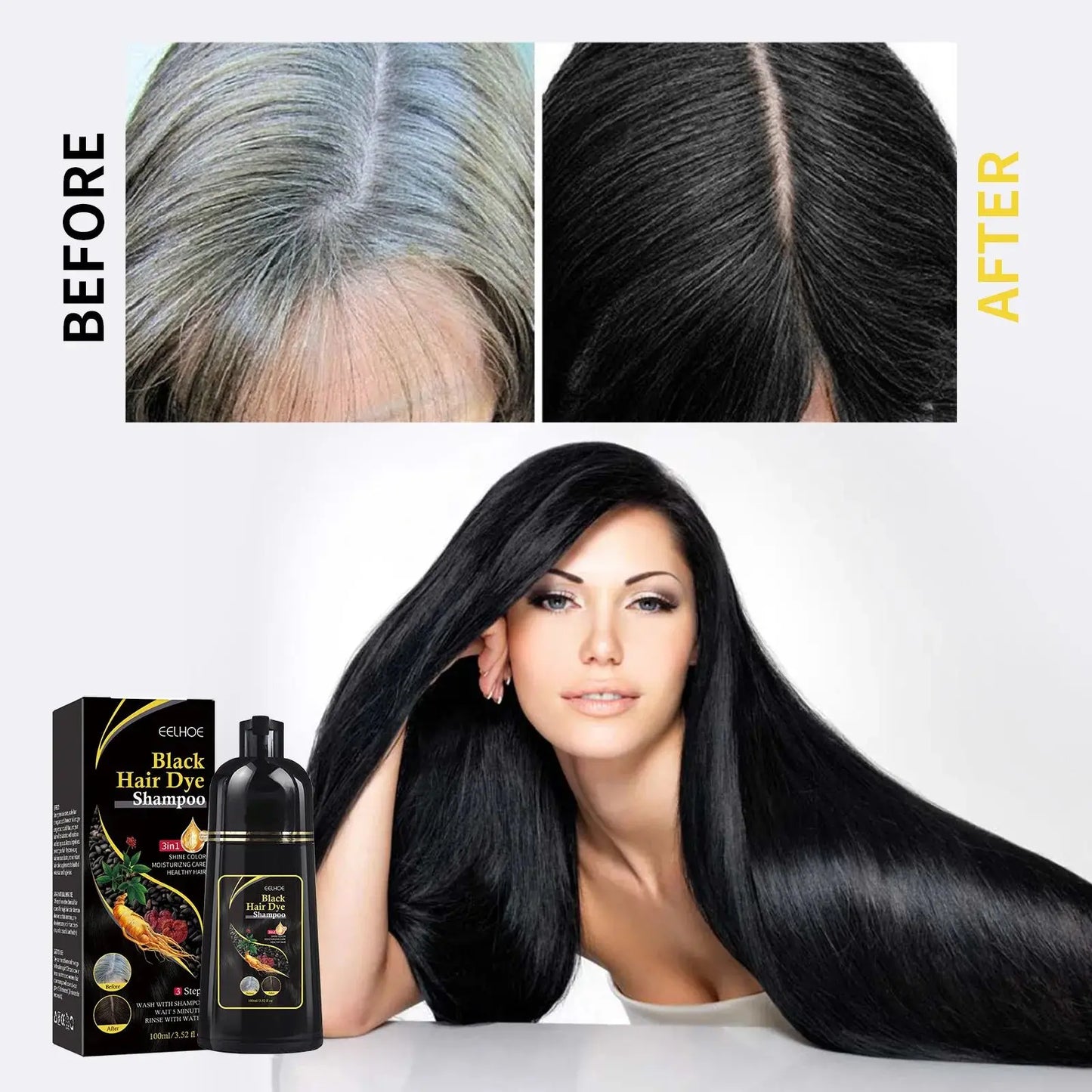 Hair Color Dye Shampoo Gray White Cover Natural Fast Dye Repair Dry Damaged