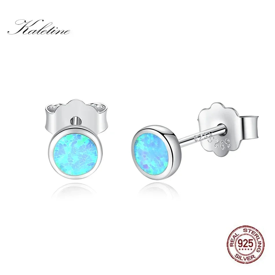 Blue Opal 925 Sterling Silver Stud Earrings