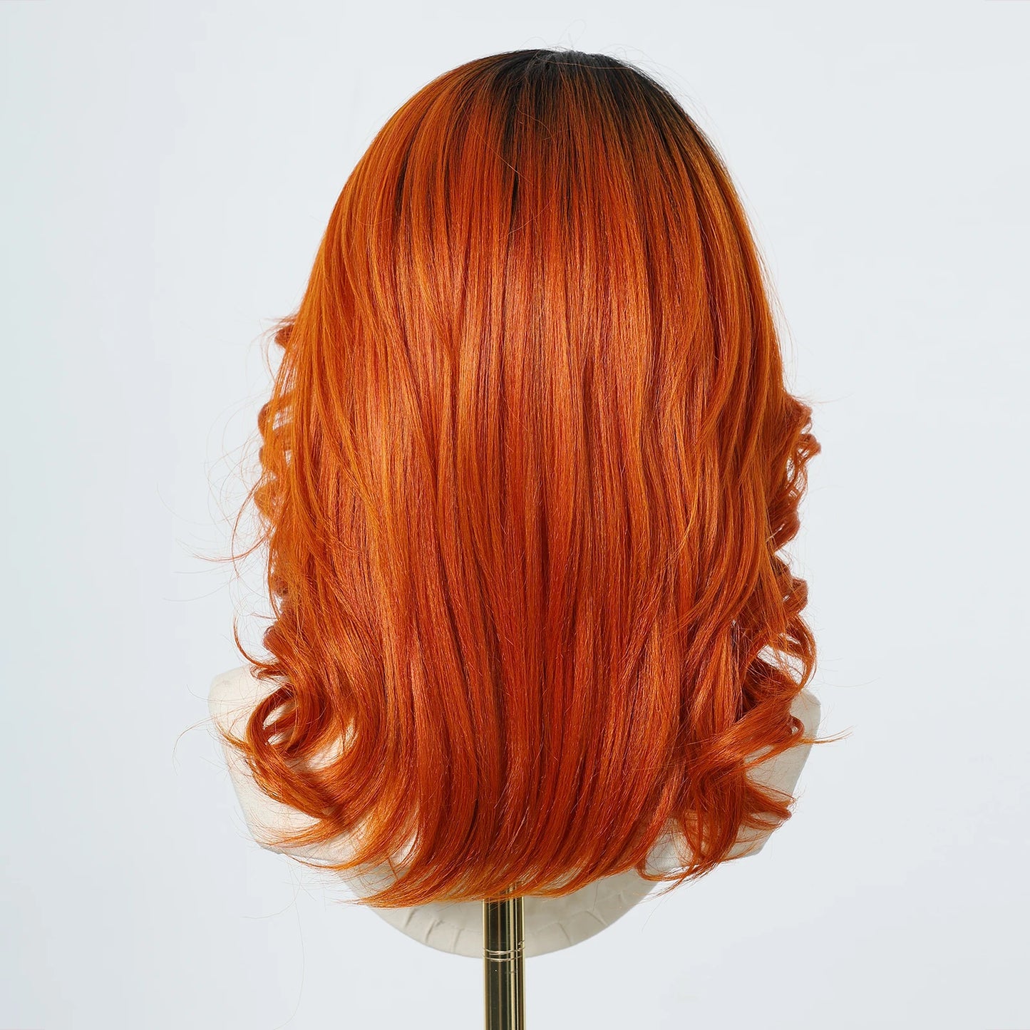 Brown to Orange Ombre Wavy Synthetic Wigs for Women Medium Length