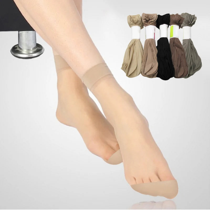 5 Pairs Female Summer Thin Silk Transparent Sexy Ankle Nylon Socks Set