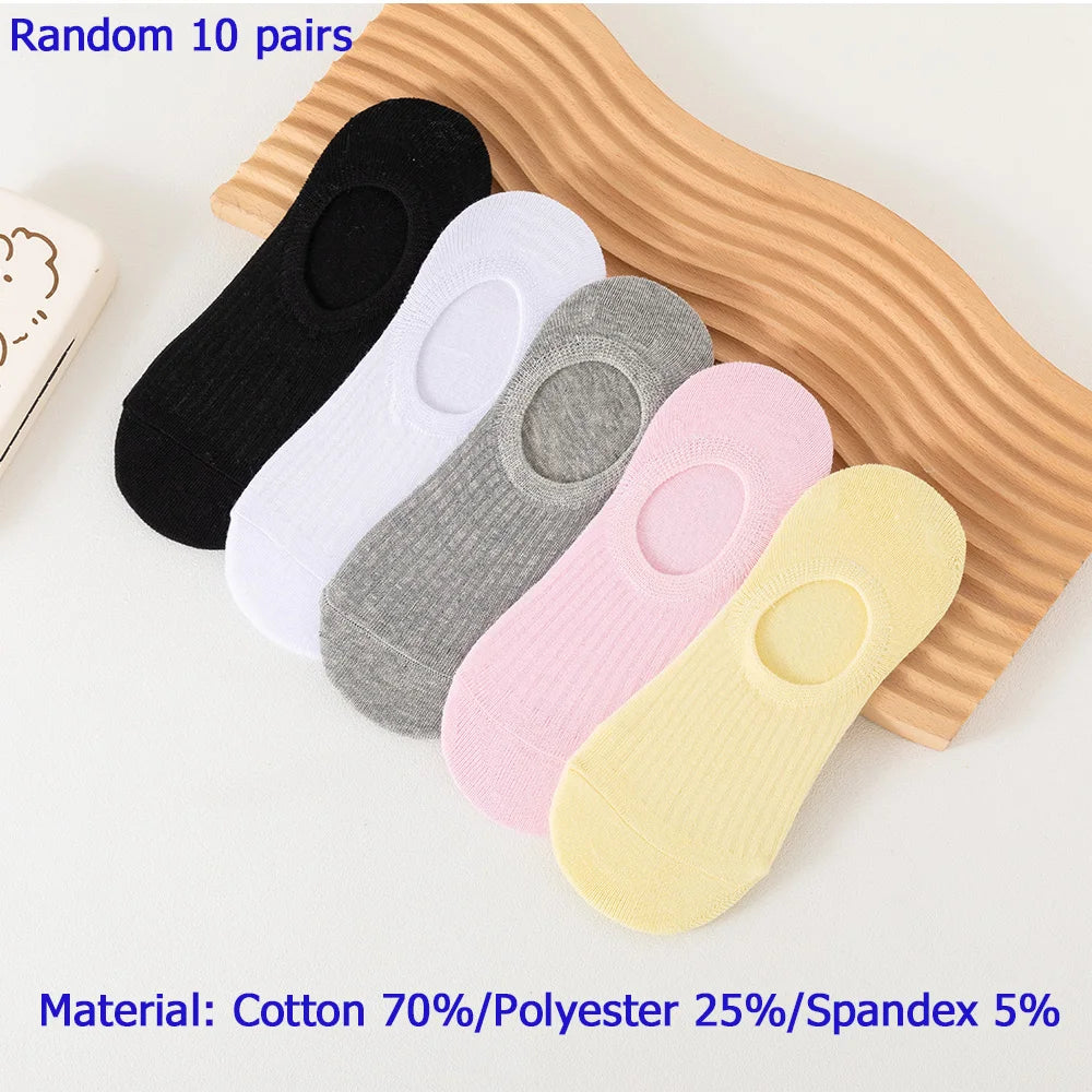 10 Pairs of Colored Cotton WOMEN'S Short Socks