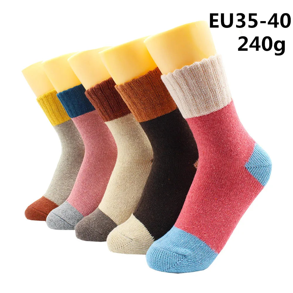 5 Pairs Winter Warmer Women Thicken Thermal Wool Cashmere Snow Socks