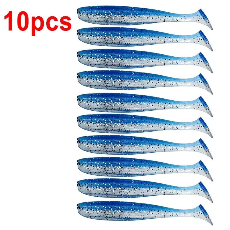 10pcs/Lot Fishing Lure 55mm 63mm 70mm T Tail Worm Soft Bait