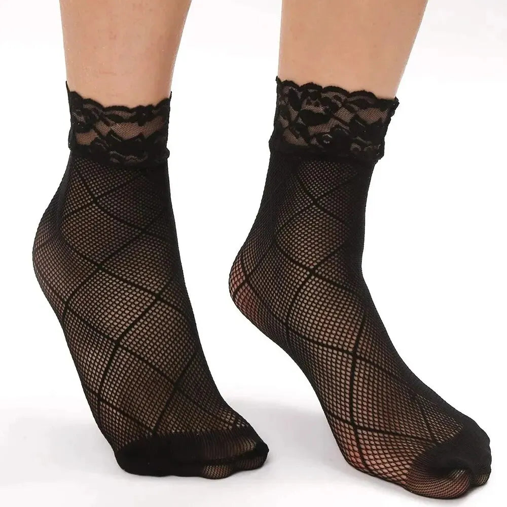 5 Pairs Vintage Lace Women's Socks Summer Mesh Elastic Transparent Ankle Socks