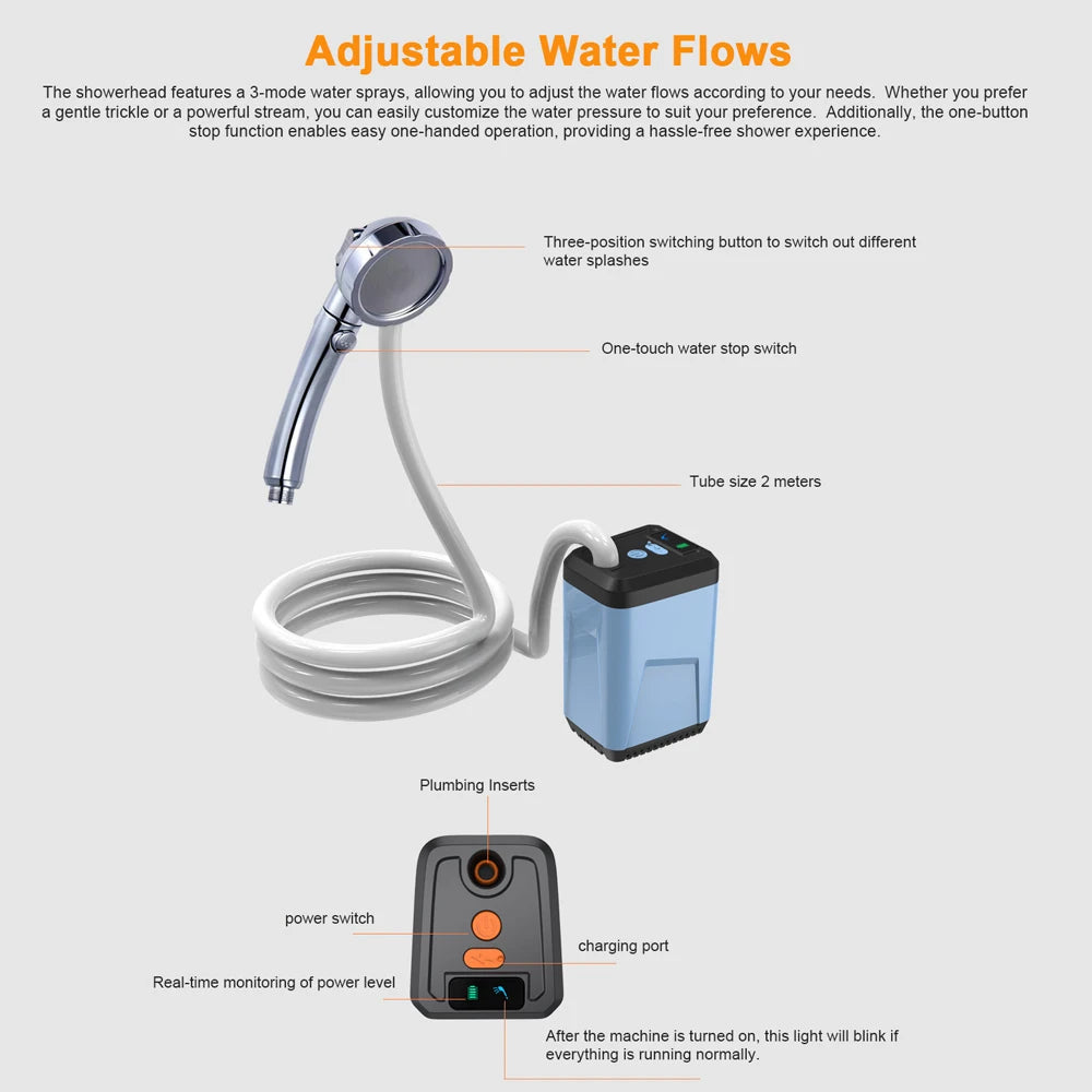 Outdoor Electric Shower Pump Portable Camping Shower Rechargeable Battery