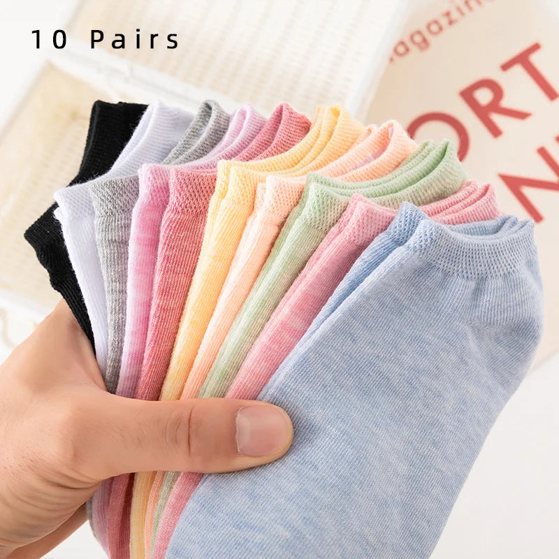 10 Pairs of Colored Cotton WOMEN'S Short Socks