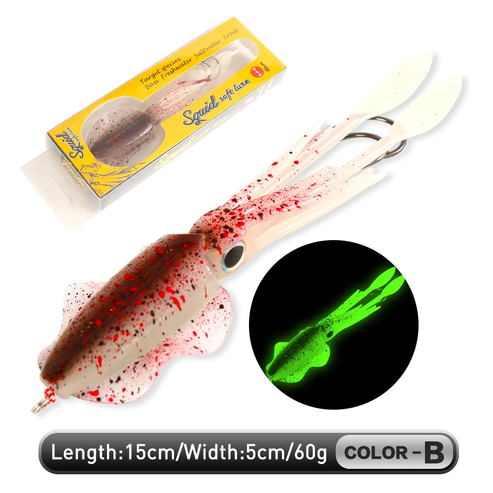 Soft Squid Bait Fishing Trolling Lure Octopus Head Jigs 60g