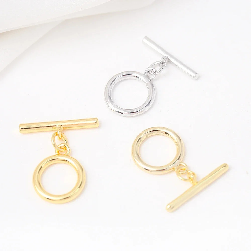 4Pcs T-bar Toggle Clasp Brass Gold Plated Round Ring Toggle Clasp Connector