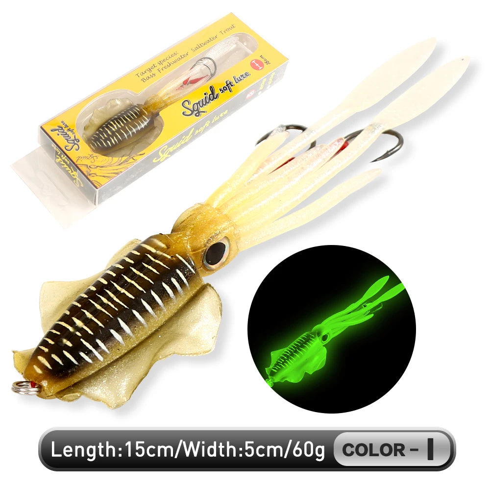 Soft Squid Bait Fishing Trolling Lure Octopus Head Jigs 60g