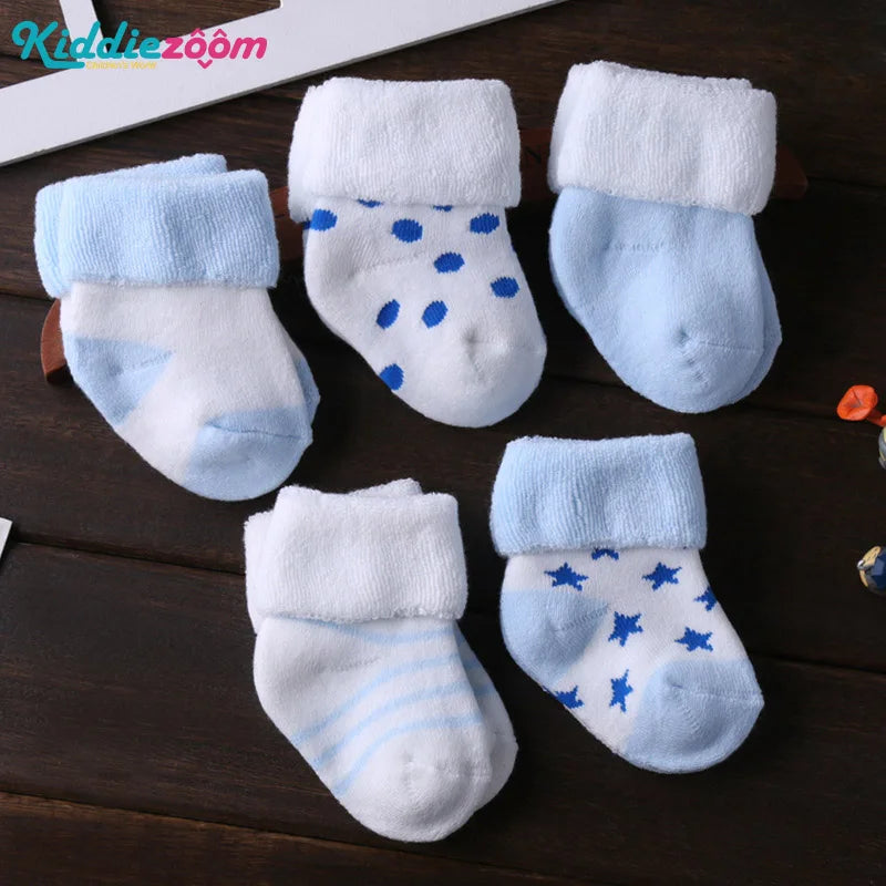 5 pair/lot unisex Socks 0-12months جوارب ممتازة ودافئة لحديثي الولادة والرُّضع. نوعية مريحة ودافئة