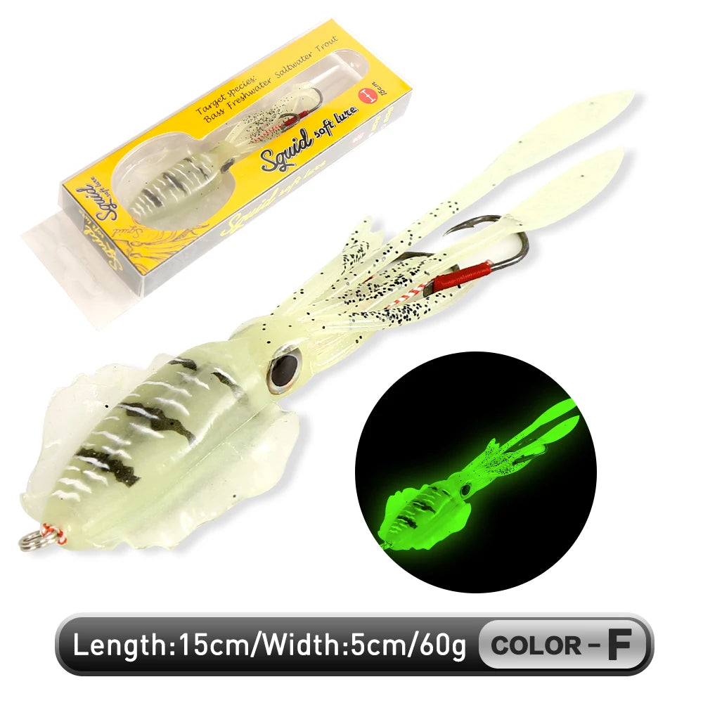 Soft Squid Bait Fishing Trolling Lure Octopus Head Jigs 60g