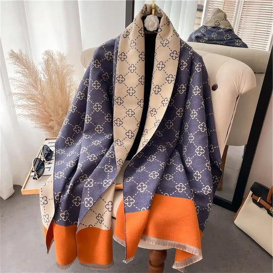 Warm Cashmere Poncho Shawl Scarf Luxury Print