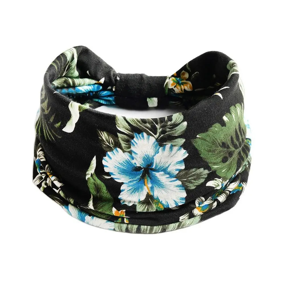 Boho Flower Print Wide Headbands Vintage Knot