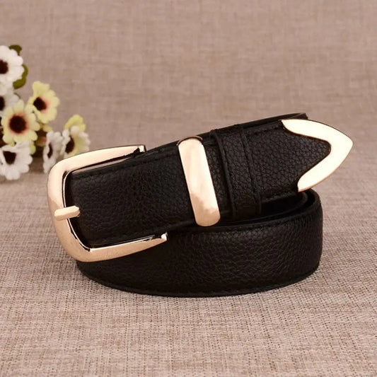 Fashion Women Leather Belts High Quality Gold Buckle