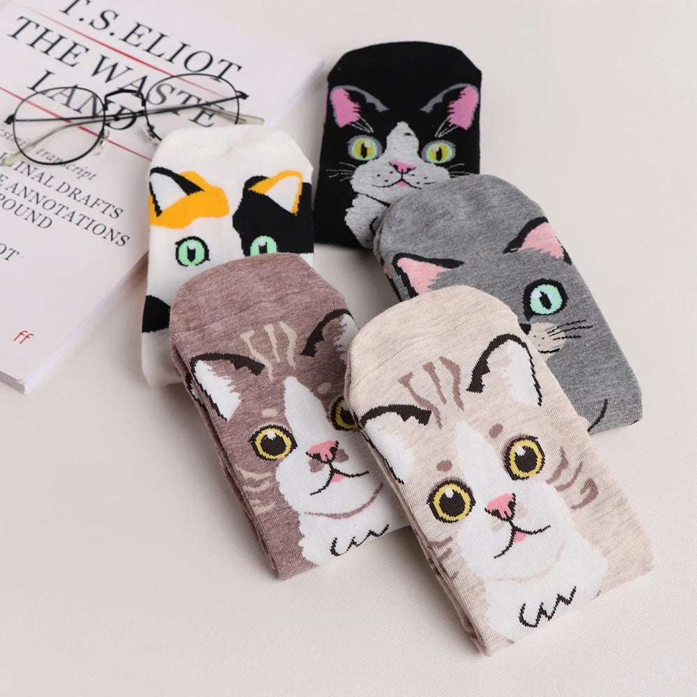 5 Pairs Fashion Colorful Kawaii Cute Cartoon Cotton Women Socks