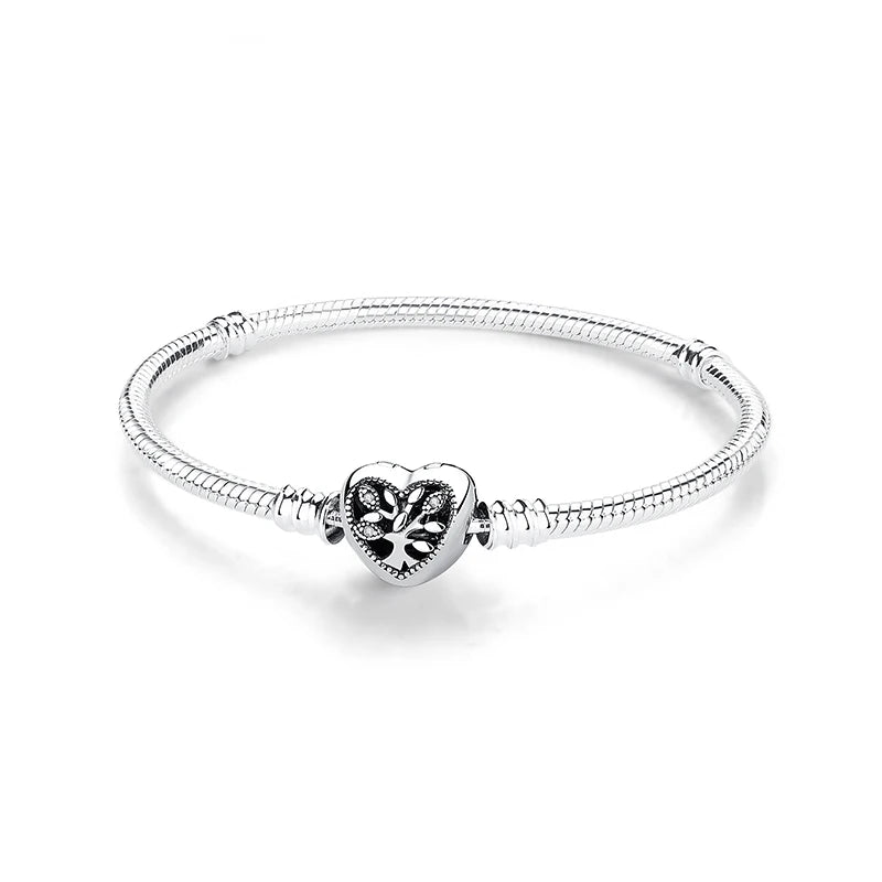 925 Sterling Silver Bracelets Bangles Love Heart Clip