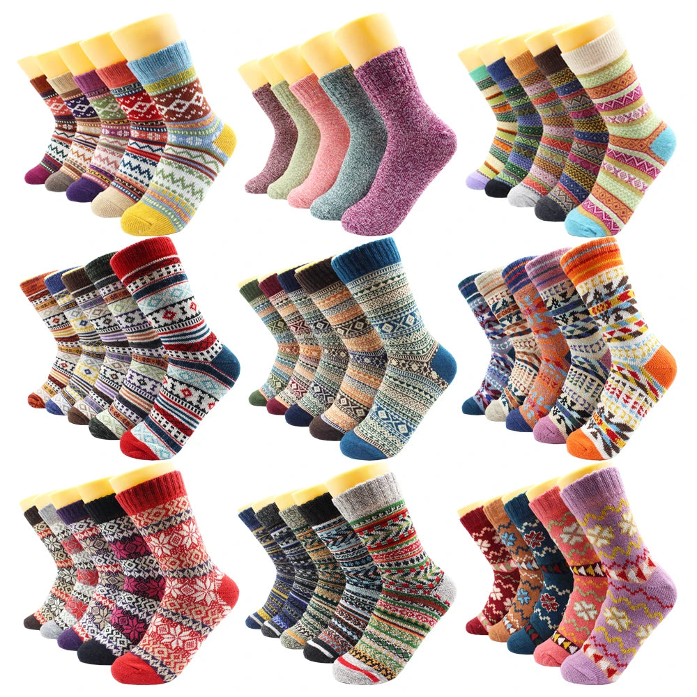 5 Pairs Winter Warmer Women Thicken Thermal Wool Cashmere Snow Socks