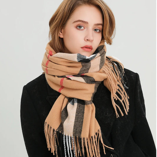 Luxury brand Winter Plaid Cashmere Like Blanket Scarf