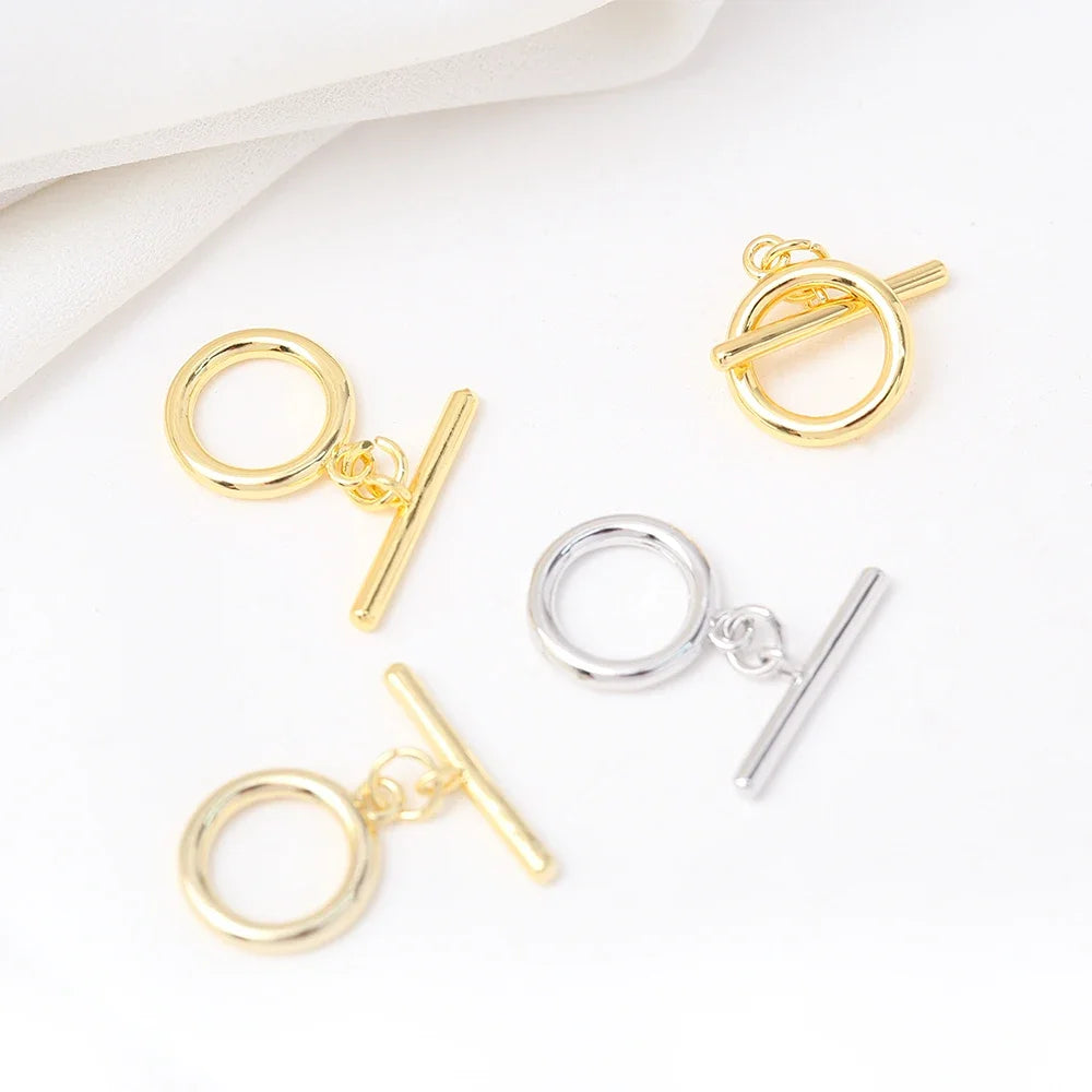 4Pcs T-bar Toggle Clasp Brass Gold Plated Round Ring Toggle Clasp Connector