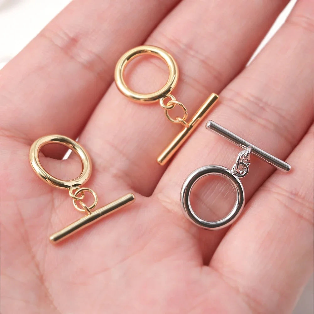 4Pcs T-bar Toggle Clasp Brass Gold Plated Round Ring Toggle Clasp Connector