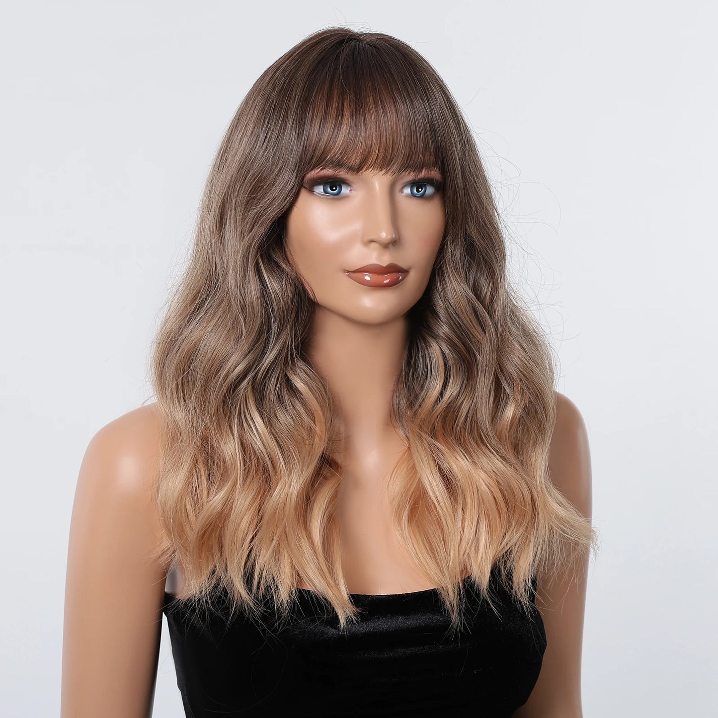 LOUIS FERRE Medium Length Wavy Synthetic Wigs With Bangs