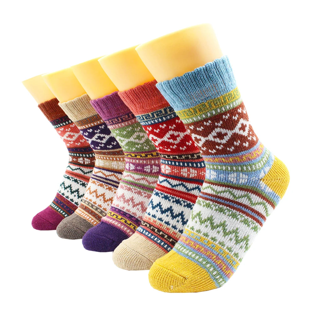 5 Pairs Winter Warmer Women Thicken Thermal Wool Cashmere Snow Socks