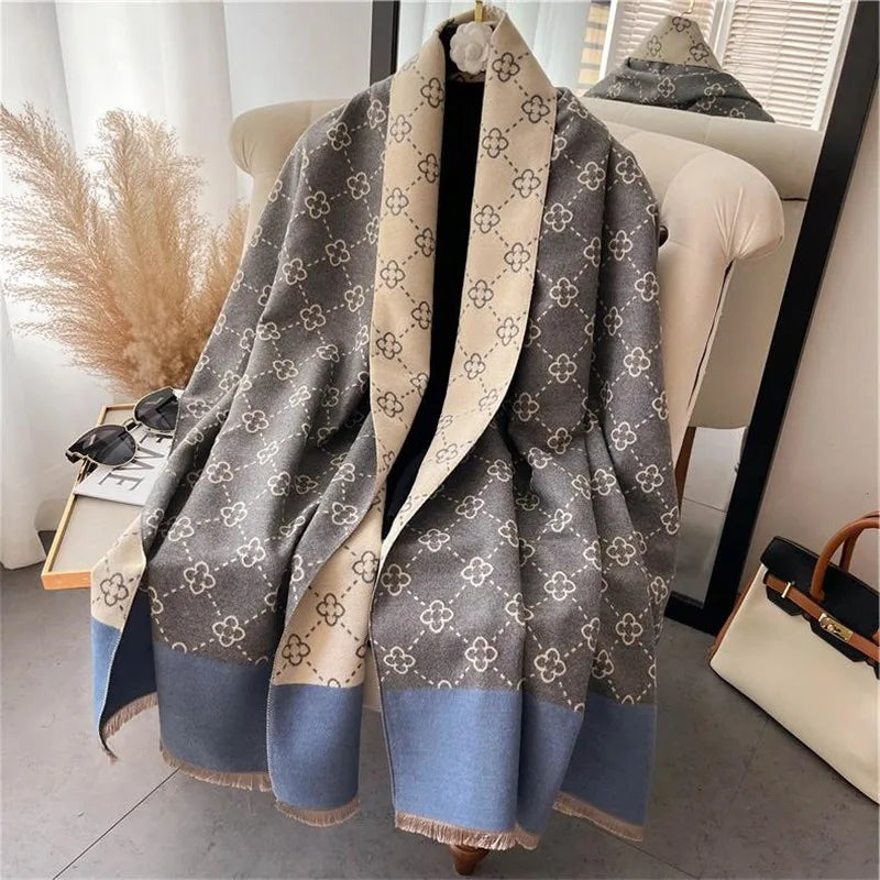 Warm Cashmere Poncho Shawl Scarf Luxury Print