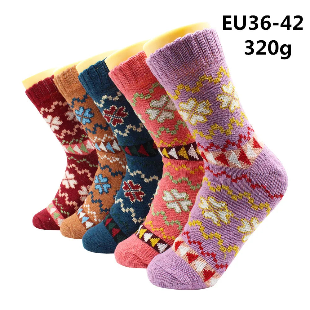 5 Pairs Winter Warmer Women Thicken Thermal Wool Cashmere Snow Socks