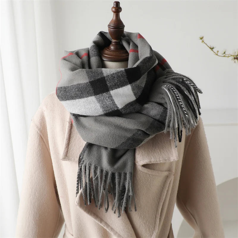 Luxury brand Winter Plaid Cashmere Like Blanket Scarf