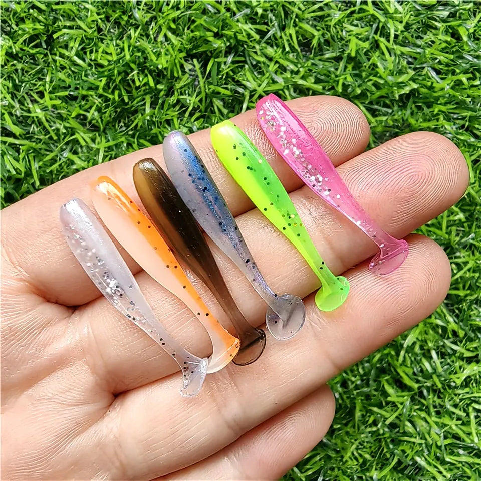 10PCS Micro Soft Fishing Lures 3.5cm 4cm 5cm T-tail Worm Lure