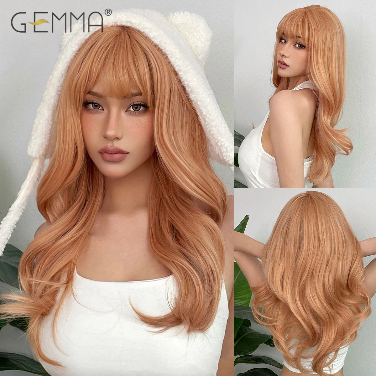 Long Wavy Light Ash Blonde Synthetic Wigs with Bangs for Women