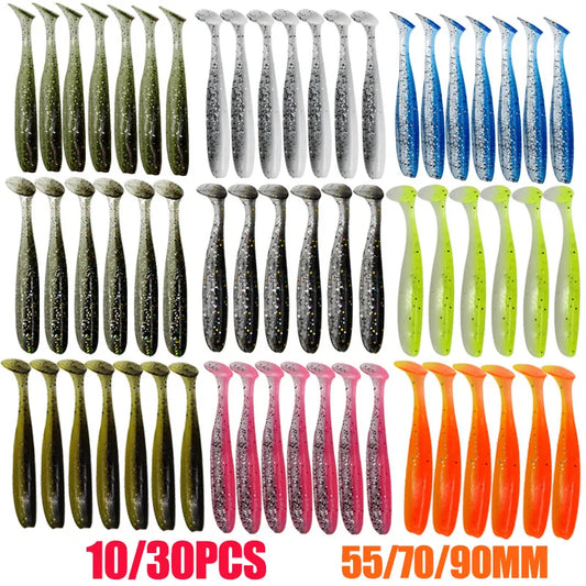 10-30pcs T Tail 55mm 70mm 90mm Shad Worm Soft Bait