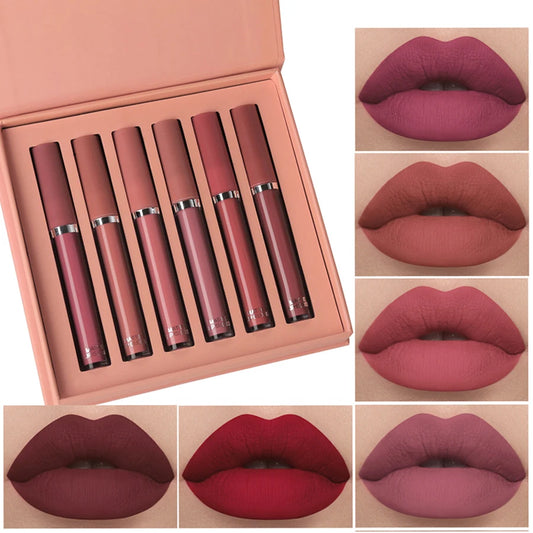 Matte Lip Gloss Set 6 Color Lipstick Smooth And Lasting Display Lip Gloss Waterproof Moisturizing