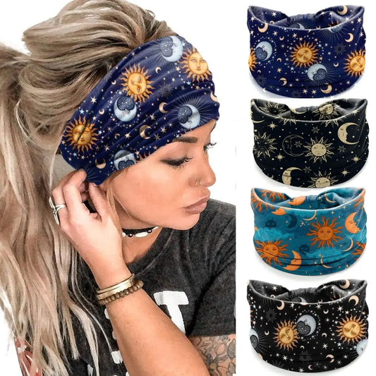 Boho Flower Print Wide Headbands Vintage Knot