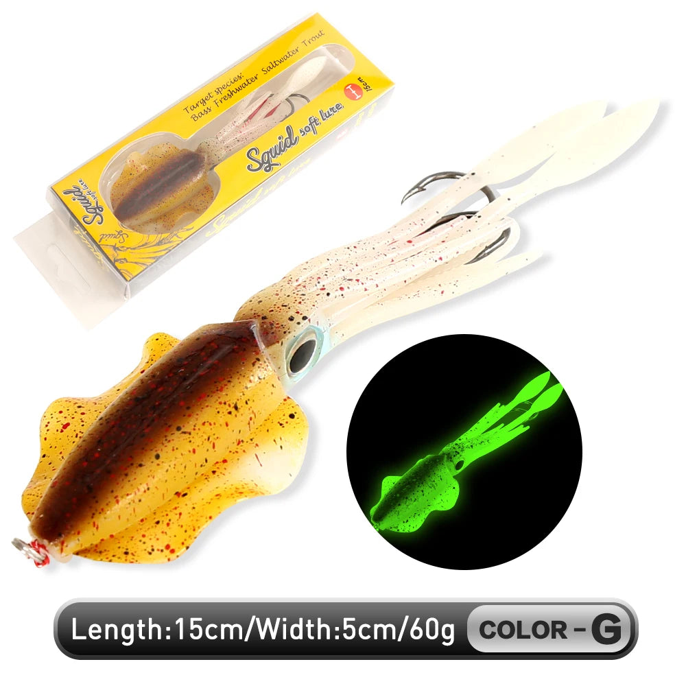 Soft Squid Bait Fishing Trolling Lure Octopus Head Jigs 60g