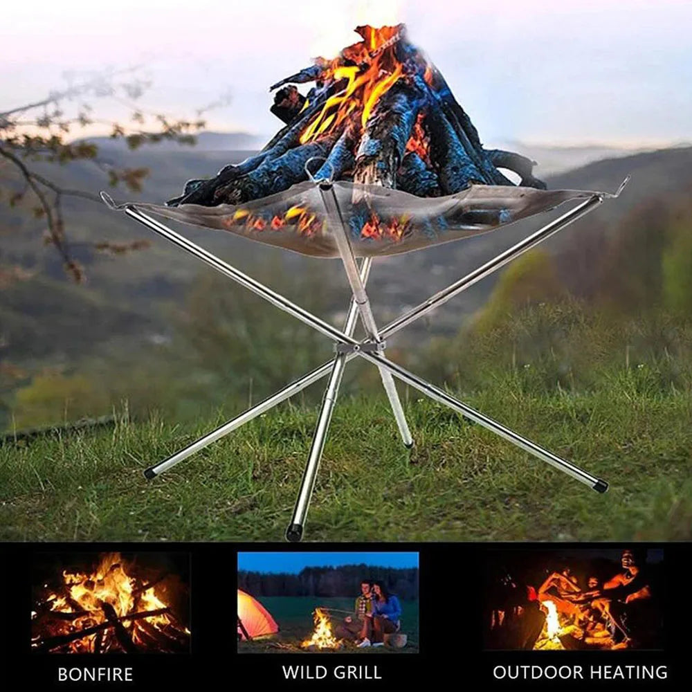 Stainless Steel Outdoor Camping Campfire Fire Rack Foldable Mesh