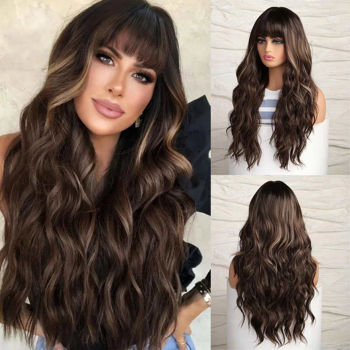 Brown Wigs 30 Inches Synthetic Curly Wig Long Wavy Hair for Women