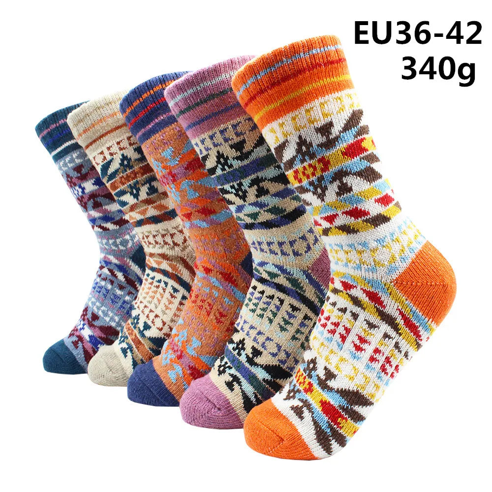 5 Pairs Winter Warmer Women Thicken Thermal Wool Cashmere Snow Socks