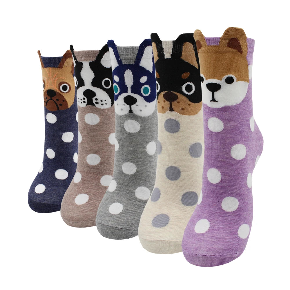 5 Pairs Fashion Colorful Kawaii Cute Cartoon Cotton Women Socks