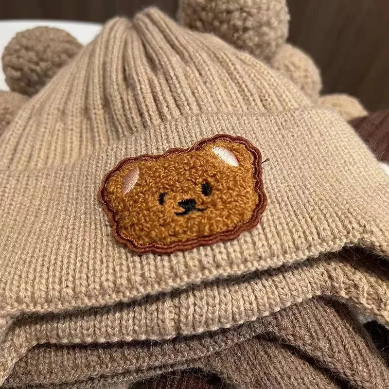 Baby wool hat cute bear ear protection hat