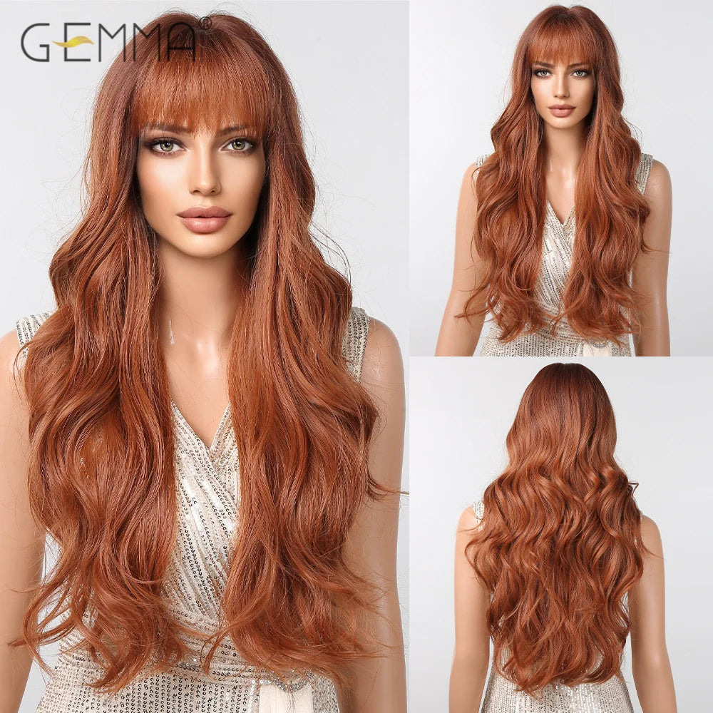 Long Wavy Light Ash Blonde Synthetic Wigs with Bangs for Women