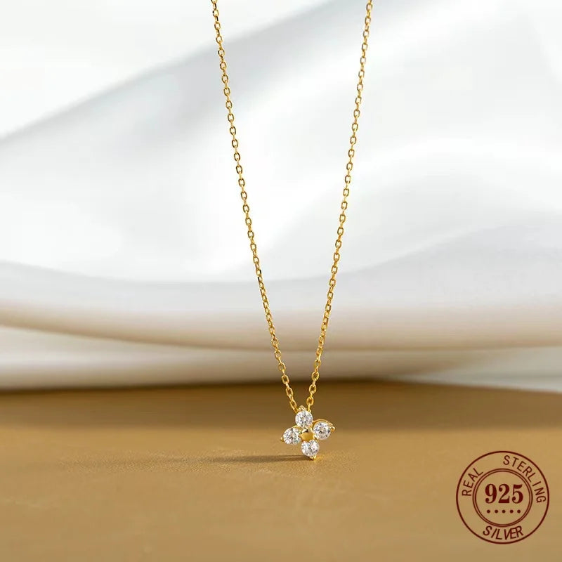 925 Sterling Silver Super Flash Four 5A Zircon Necklace