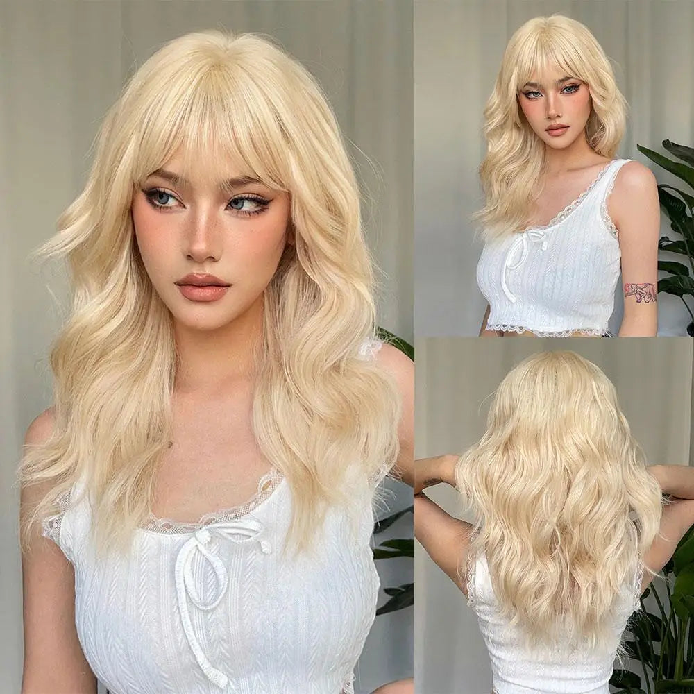 LOUIS FERRE Medium Length Wavy Synthetic Wigs With Bangs