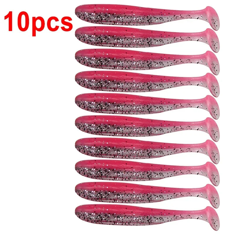 10pcs/Lot Fishing Lure 55mm 63mm 70mm T Tail Worm Soft Bait