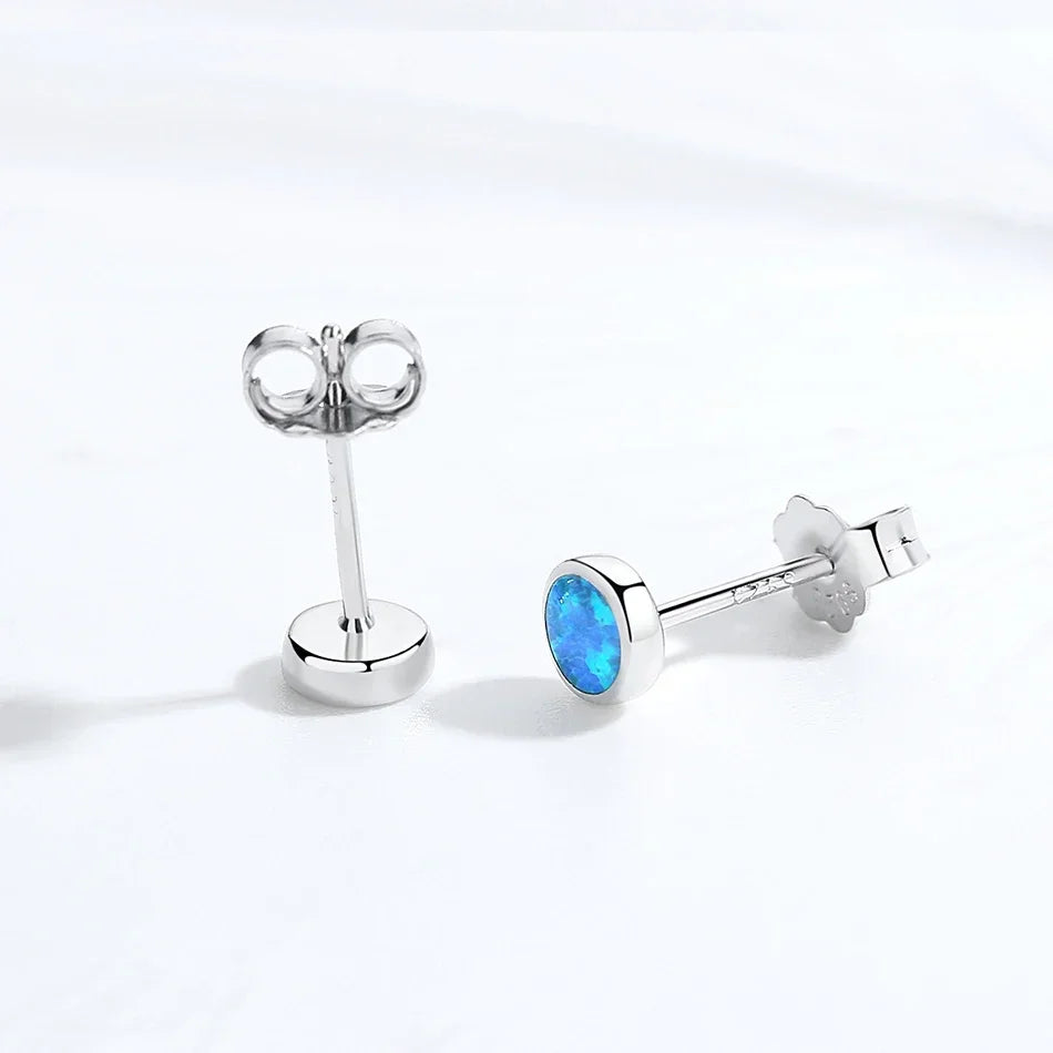 Blue Opal 925 Sterling Silver Stud Earrings