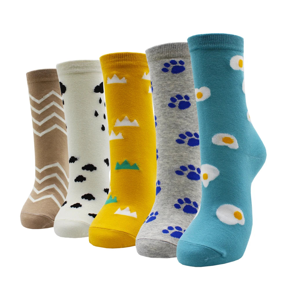 5 Pairs Fashion Colorful Kawaii Cute Cartoon Cotton Women Socks